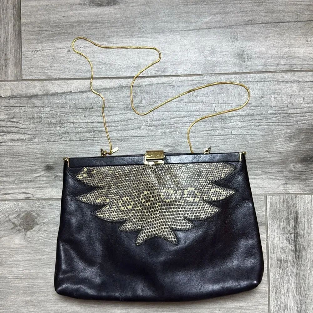 Palizzio Women's Genuine Leather Chain Strap Clutch Bag Black